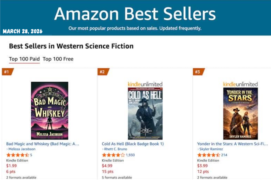 Bad Magic and Whiskey Amazon bestseller ranking in Western Science Fiction