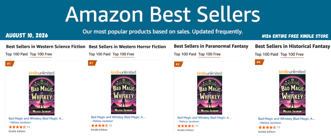 Bad Magic and Whiskey Amazon bestseller rankings on August 10, 2026